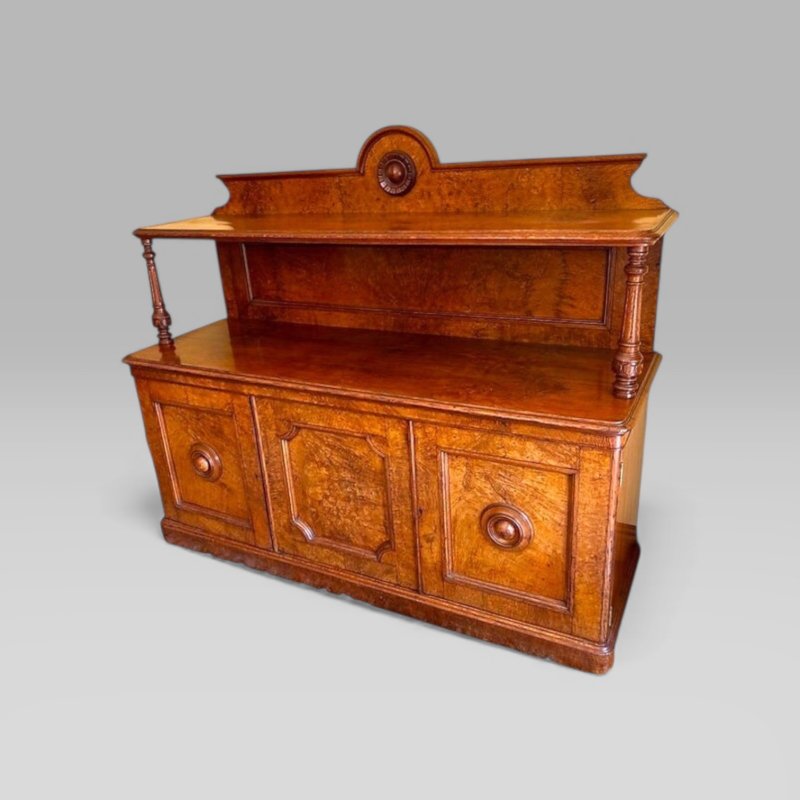 Antique English Victorian Pollard Oak 3 Door Buffet Sideboard With Top Shelf - Image 2